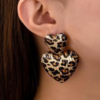 Fashion Metal heart leopard print earrings For Women auksas
