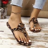 Fashion Flip Flops Summer New Casual Large Size Leopard Print Women's Flat Beach Flip Flops Sandals 36 smėlis