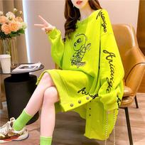 KOSY Plus Size Women Autumn Vintage Cartoon Print Hoodie Loose Casual Long Sleeve O Neck Streetwear Sweatshirts Outerwear M žalia