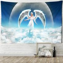 Grynai balta angelo gobeleno sieninė dekoracija Mėlynas dangus Balti debesys Halo Bohemiškas menas Svetainė Miegamasis Namai Vaikų kambario dekoras 150x150CM gray