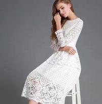 Europe, America, Spring New Women's Clothing ebay Crew Neck Lace Long Sleeve Dress Slim Fit Medium Dress S balta