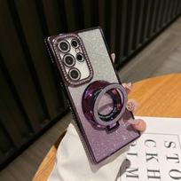 Prabangus Magnetinis Padengtas Stovas Smūgiams Atsparus Dėklas Samsung Galaxy S25 S24 S23 S22 Ultra Plus S24 FE Blizgantis Deimantinis Galinis Dangtelis For Samsung S22 violetinė