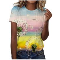 Women's T-shirt dandelion flower 3D printed casual round neck short sleeved T-shirt XS
