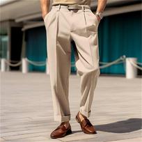 Men's Formal Wear Bottoms, Mid-waist Buttons, Straight-leg Plain Color, Comfortable Outdoor Daily Outing Business Suit Pants M chaki