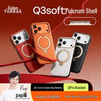 TORRAS Q3Soft Light Luxury Leather Magnetic Stand Case iPhone 17 Pro Max saulėlydžio oranžinė spalva