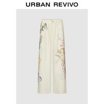 UR2026 Women's Retro Print Cotton Wide-Leg Pants L