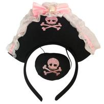 Stylish Glitter Pirate Eyepatch Skull Headpiece Proms Birthday Hairbands Fun Headwear Halloween Maid Hair Headwear 1 rožinė