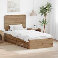 Storage Bed Frame with Headboard Artisan Oak Finish 90 x 190 cm Particleboard