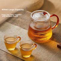 YIHUTEA Glass Teapot Tea Set with Infuser, Large Capacity Tea Brewing Pot, Heat-Resistant Red Flower Tea Maker for Enjoying Tea by The Fire