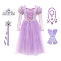 Rapunzel Princess Long Sleeve Mesh Dress for Girls - Spring & Autumn Formal Wear 140 cm