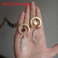 Unique Natural Water Crystal Moon Earrings With Copper Flower Design For Women Summer Wear