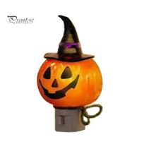 Resin Halloween Decoration Pumpkin Ghost Night Light, Plug-in Wall Lamp with Witch Hat, Craft Ornament Spooky Decor for Bedroom Hallway Party pumpkin