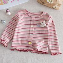 Autumn Girls T-shirts Fungus Edge Children's Fashion Striped Long Sleeve Tops Cute Rabbit Girls Undershirts Baby Toddler Outfits Tees Clothing 90 rožinė