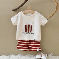 Korean Style Summer Kids' Popcorn Towel Embroidery Two-Piece Set - Infant & Toddler Short Sleeve Outfit 90cm/18-24 Months raudona