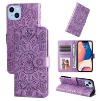 Case for IPhone 13 Mini Cover flower Embossed Leather Card Slots and Kickstand Wallet Case Flip Protective Compatible with IPhone 13 Mini A mėlyna