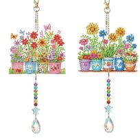 2pcs DIY Acrylic 5D Diamond Painting Suncatcher with Crystal Pendant Suncatcher Diamonds Art Kits Gift for Girls & Boys