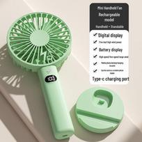 Jiebo S22 Portable USB Digital Display Fan – Handheld Mini Powerful Quiet Fan, Rechargeable Small Fan, Essential for Office Home Travel žalia
