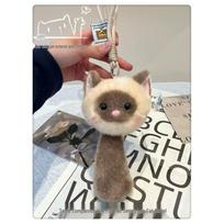Extendable Tail Calico Cat Plush Pendant and Keychain 16 cm