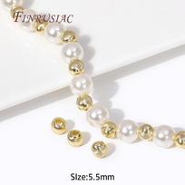 18K Gold Plated Brass Metal Round 5.5mm Ball Beads For Bracelet,Cut Pattern Gold Metal Bead For DIY Handmade Jewelry Accessories 10 Pieces