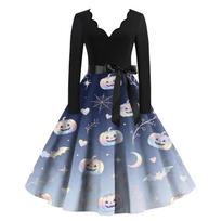 Women's Halloween Printed Long Maxi Dress for Costume Party L juoda
