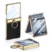 case for  Samsung Z FLIP 7 Vegan leather magnetic swivel ring holder case with full-coverage electroplated crocodile pattern Galaxy Z Flip7 juoda