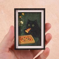 Black Cat Pizza Mini Frame Fridge Magnet Vintage Black Cat Photo Frame Art Refrigerator Fun Home Decor Exquisite Holiday Gift