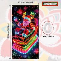 Santa Claus Door Banner 3x6ft UV Fluorescent Seasonal Decor Holiday Garage Door Backdrop For Garage Porch Entrance Outdoor Wall