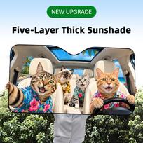 Cat in Hawaiian Shirt Funny Sun Visor Car Windshield Sunshade UV Protection Reflective Foldable Heat Insulation Cover