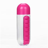 2 in 1 600ml 7 Grids Medicine Box Water Cup Sports Plastic Water Bottle Combine Daily Pill Boxes Organizer Drinking Bottles rožinė raudona spalva