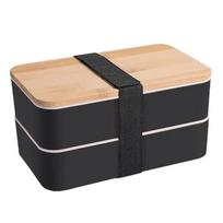Double Layer Bento Box Multipurpose Wooden Lid Compartment Bento Lunch Box For Work School Home 1200ML Black juoda