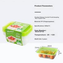 MARYYA Square Food Storage Containers, 520ml*4 Set, Plastic Sealed Takeout Bowls for Food, Microwave Safe, with Lids, Storage And Refrigeratio