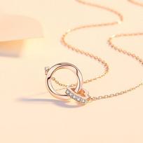 OAHLAN Women's 925 Sterling Silver Mobius Ring Love Pendant Necklace with Zirconia Fashion Jewelry 18inches rožinio aukso spalvos