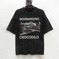 Bombardiro Crocodilo Meme Italian Brainrot T Shirts Washed 100 Cotton TShirts  Vintage Men Women Streetwear Printed Tee Shirt S