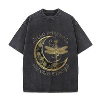 Hello Darkness Dragonfly Moon Art Daily Commute Vintage Distressed T Shirt Loose Washed Sleeve S