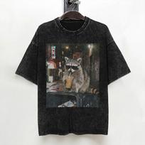 Meškėnas geriantis šaltą kavą Memas Marškinėliai skalbti trumpomis rankovėmis Street Marškinėliai Vyrams Moterims Streetwear Grafiškai spausdinti Marškinėliai S black