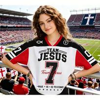 Oversized V Neck Football Jersey Mesh Breathable Sport T Shirt Unisex Faith Team Jesus No.7 Cross Fish Symbol Print Casual Chris 4XL