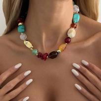 SHIXIN Bohemian Multicolor CCB Resin Bead Choker Necklace Women Vintage Irregular Clavicle Chain Wedding Party Statement Jewelry