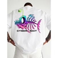 Men'S Cyberpunk Neon Fishbone Themed Trendy Printed T-Shirt, Soft And Breathable to The Touch, with a Drop Shoulder Cut, Suitable for All Body Types S balta