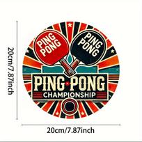 D Flat Printing pc Vintage Ping Pong Championship Metal Wall Art  Retro Aluminum Decor with Table Tennis Paddles Design 20x20cm(8x8inch)