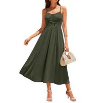 Women's Fashionable Waist-Defining V-Neck Strapless Dress L armijos žalia spalva