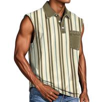 Men's Casual Pocket Button Collar Sleeveless Vest L smėlis