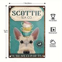 Vintage Scottie Dog Tea Tin Sign Classic  Style Iron Poster Frame Horizontal Oblong Shape Vintage Decor for Home  Garden 20x30cm（7.8x11.8inch）