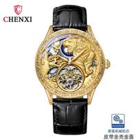CHENXI 6029H Mechaniniai Madingi Vyriški Laikrodžiai Viršutinio Prekės Ženklo Prabangus Montre Homme Auksinis Tigro Laikrodis Automatinis Skeletinis Laikrodis auksas/juoda