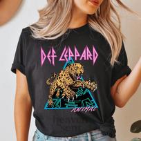 80-ųjų Def Leppard Marškinėliai Juodi Su Leopardu Grafiniai Marškinėliai Unisex Senovinio Kirpimo Unisex Marškinėliai XL