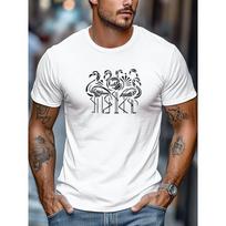 Men'S T-Shirt, Easy And Clean, Relaxed And Casual, Featuring a Flamingo Design for Summer Leisure with a Round Neck And Short Length, Plus Size S balta