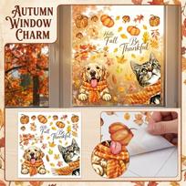Static Cling Window Decal with Scarf Pumpkin Maple Leaf for Fall Decoration One Size