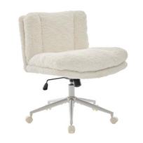 Swivel Office Chair 26.4 Inch Seat Chair, Artificial Rabbit Hair Home with Desk Metal Base, Adjustable Vanity (Cream) balta