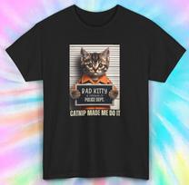 Bad Kitty Catnip Mugshot T-Shirt | Funny Cat Lover Tee Unisex T-Shirt L