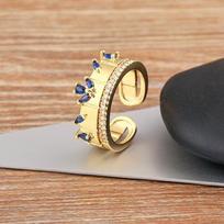 Nidin Light Luxury Shiny Zircon Geometric Rings for Women Opening Adjustable Rhinestone Engagement Wedding Jewelry Fashion Gifts tamsiai mėlyna spalva