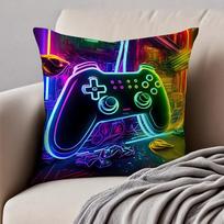 Trendy Game Art Neon Gamepad Game Zone Cushion Cover Pillowcase Anti-Dustmite Invisible Zipper Short Plush Sofa Cushion Peach skin 18*18(CM)-1Pcs
